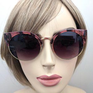 Round Print Sunglasses Pink Black Design Shades